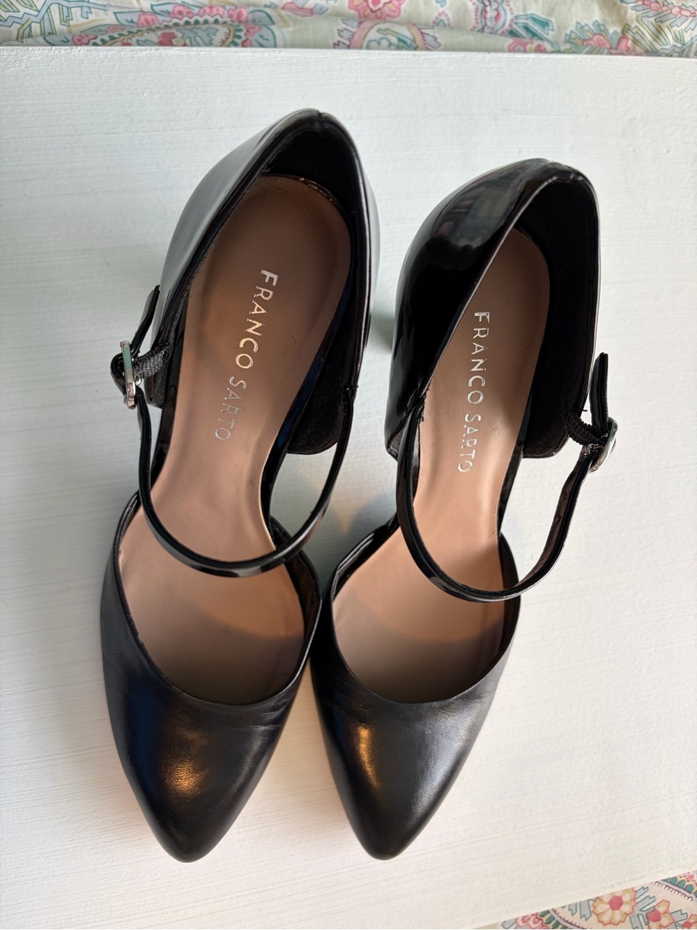 Franco Sarto Trident Black Pointed Mary Jane Heels with Ankle Strap - Picture 10 of 11
